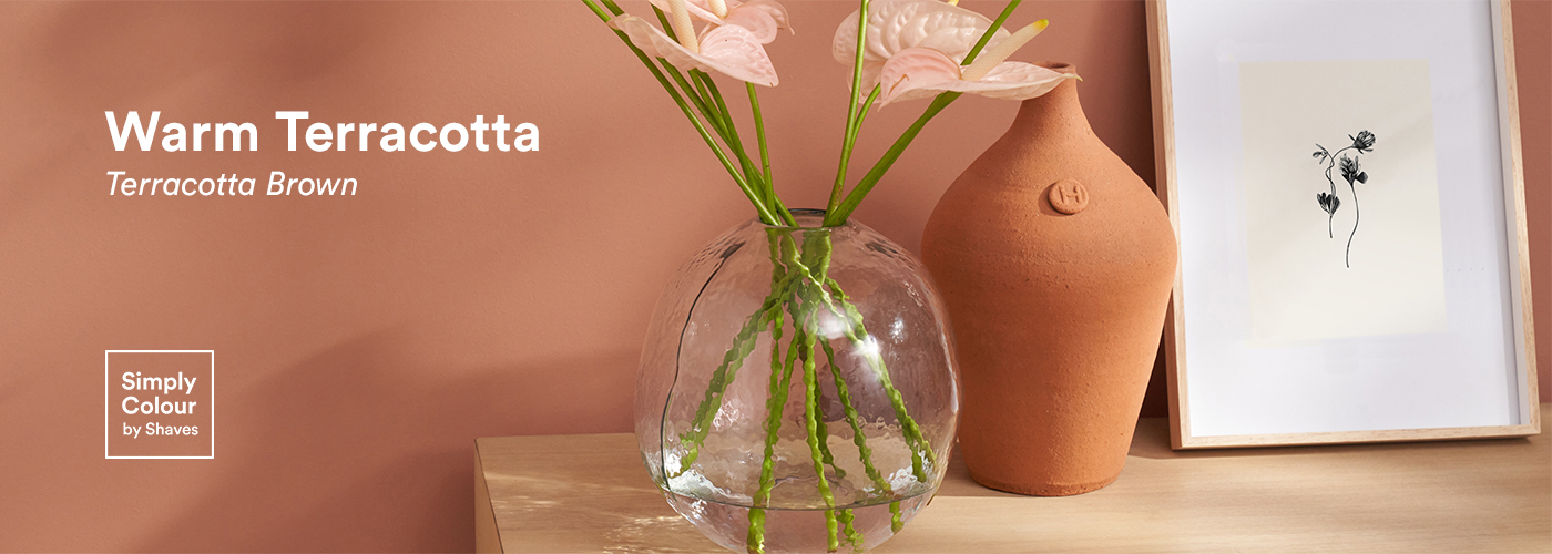 Warm Terracotta paint by Simply Colour showcased with earthy decor.